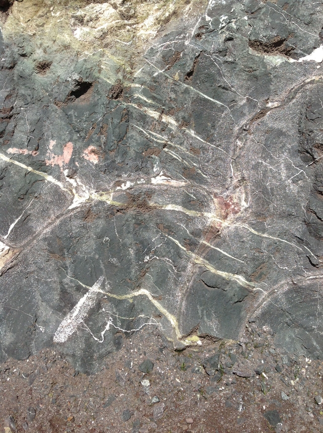 Méta-basalte à épidote et calcite Fragment de pillow lava hydrothermalisé Pyrénées  Eibar 
