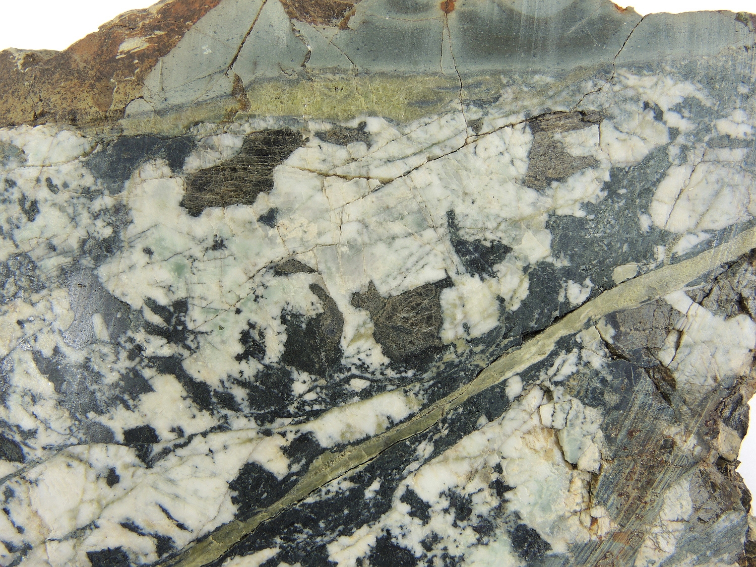 Méta-gabbro, méta-dolérite et veines d’épidote Gabbro et filon de diabase du Chenaillet Alpes Massif du Chenaillet Montgenèvre 