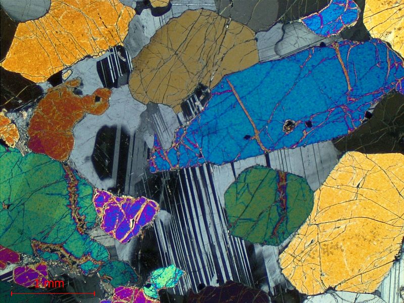  Microscope Péridotite à plagioclase Cumulât d’olivine et de plagioclase Province magmatique des Hébrides Rùm  